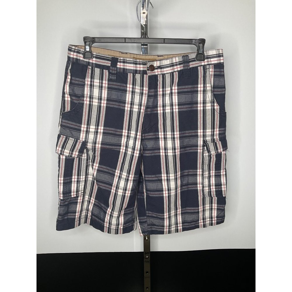 Islandia Mens 36" W36 Mens Plaid Cargo Shorts Blue White Red